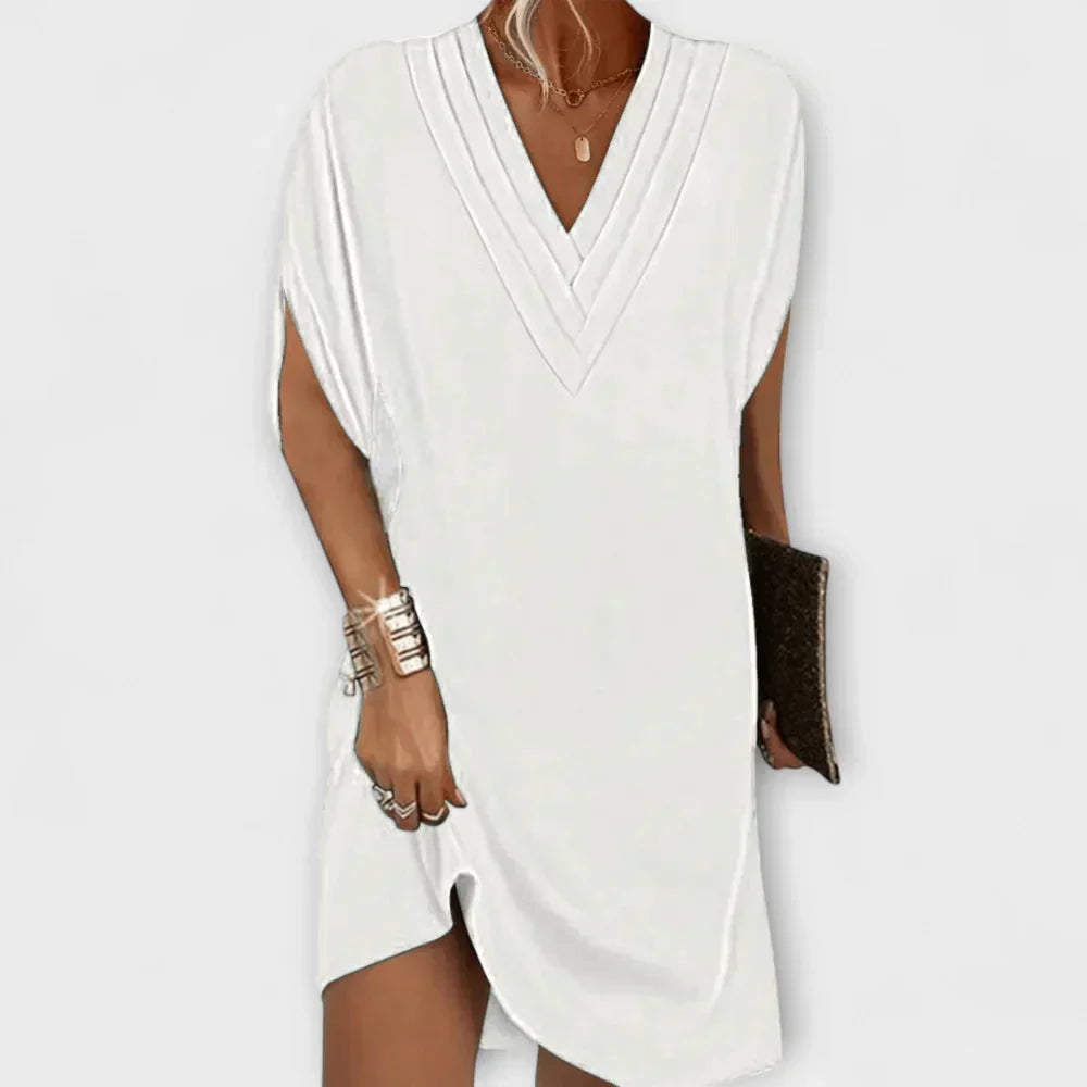 V-Neck Cap Sleeve Shift Mini Dress 6
