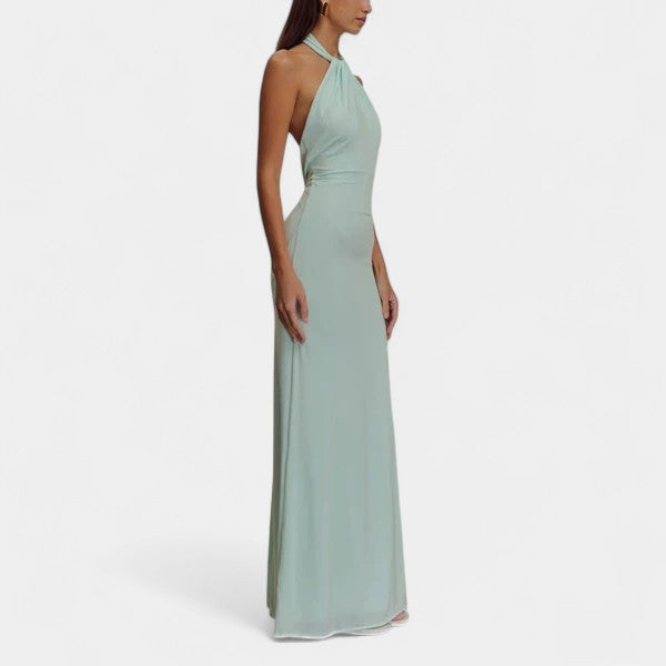 Halter Neck Ruched Backless Bodycon Maxi Gown 3