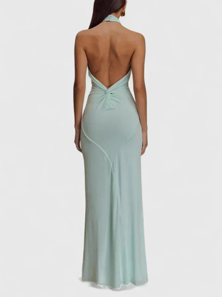 Twist Halter Neck Backless Floor Length Maxi Gown 7