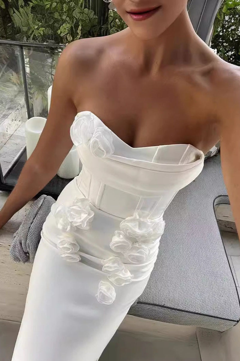 Strapless Corset 3D Floral Bodycon Maxi Dress - View 2