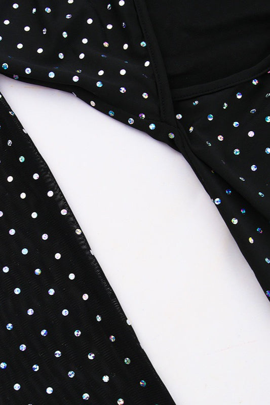 Rhinestone Long Sleeve Cut Out Tie Front Bodycon Maxi Dress - View 4