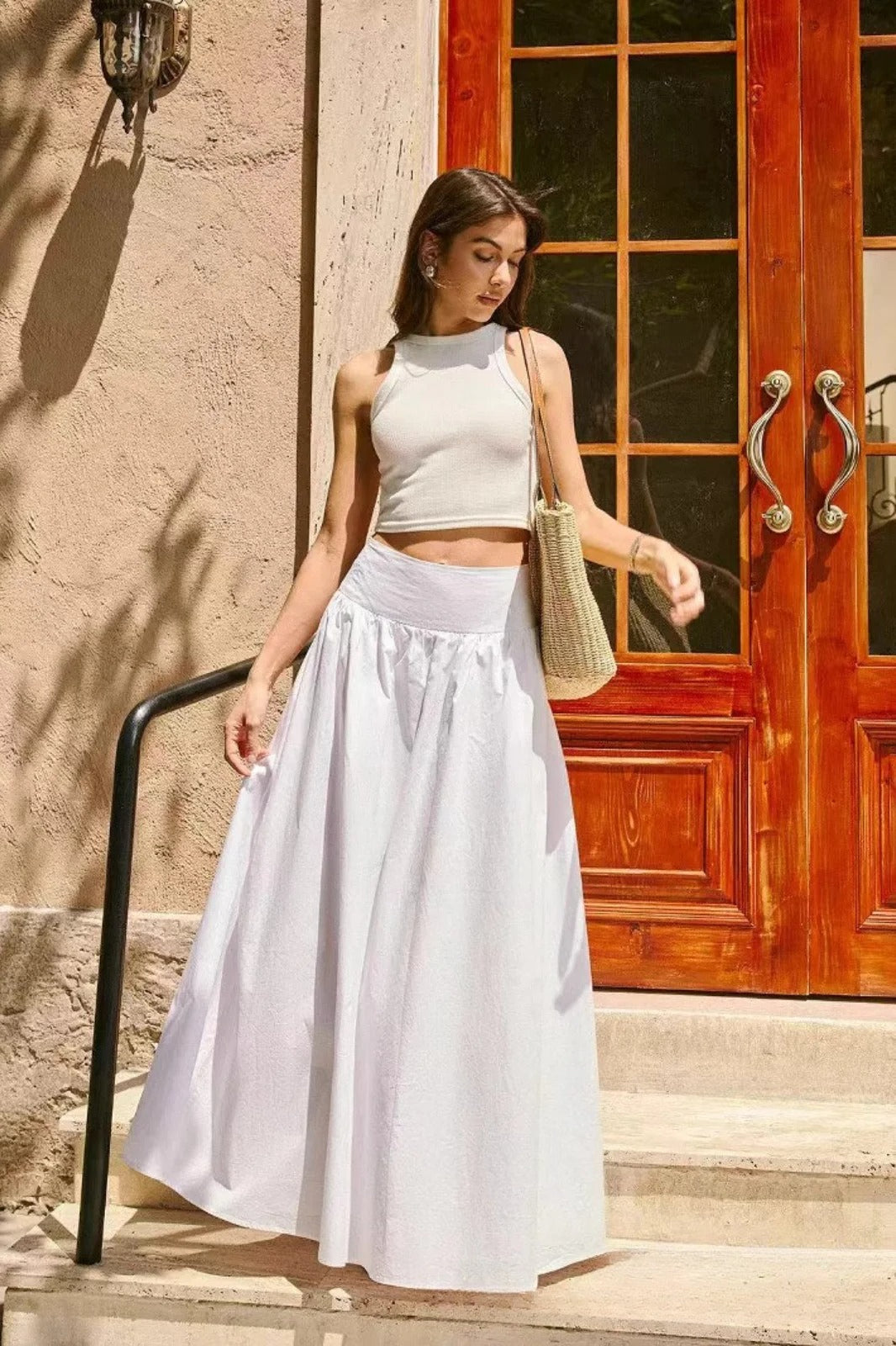 High Waist Vacation Style Midi Skirt