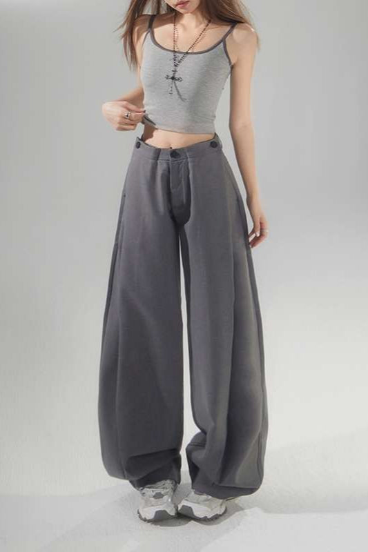 Vintage High Waist Adjustable Pleated Wide Leg Tailored