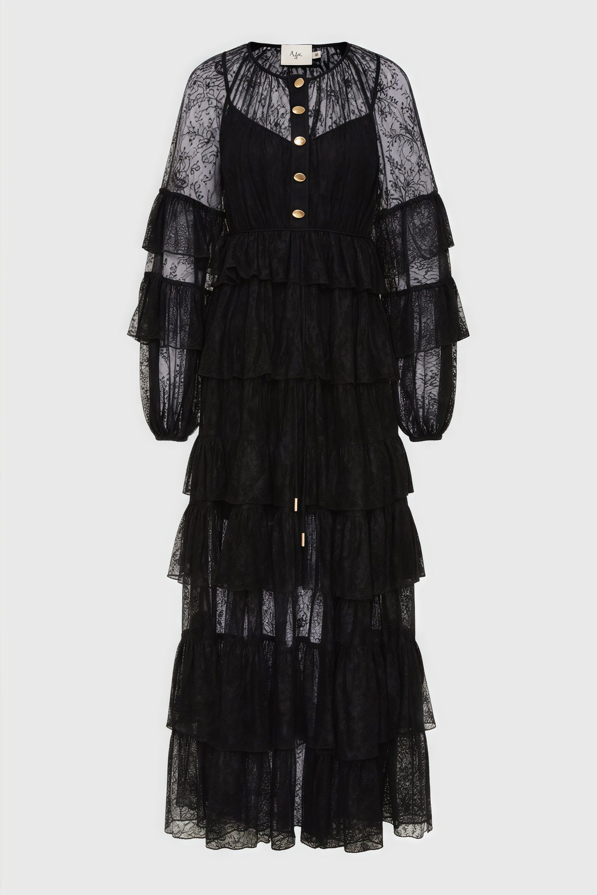 Varekx Black Round Neck Lace Maxi Dress - View 6