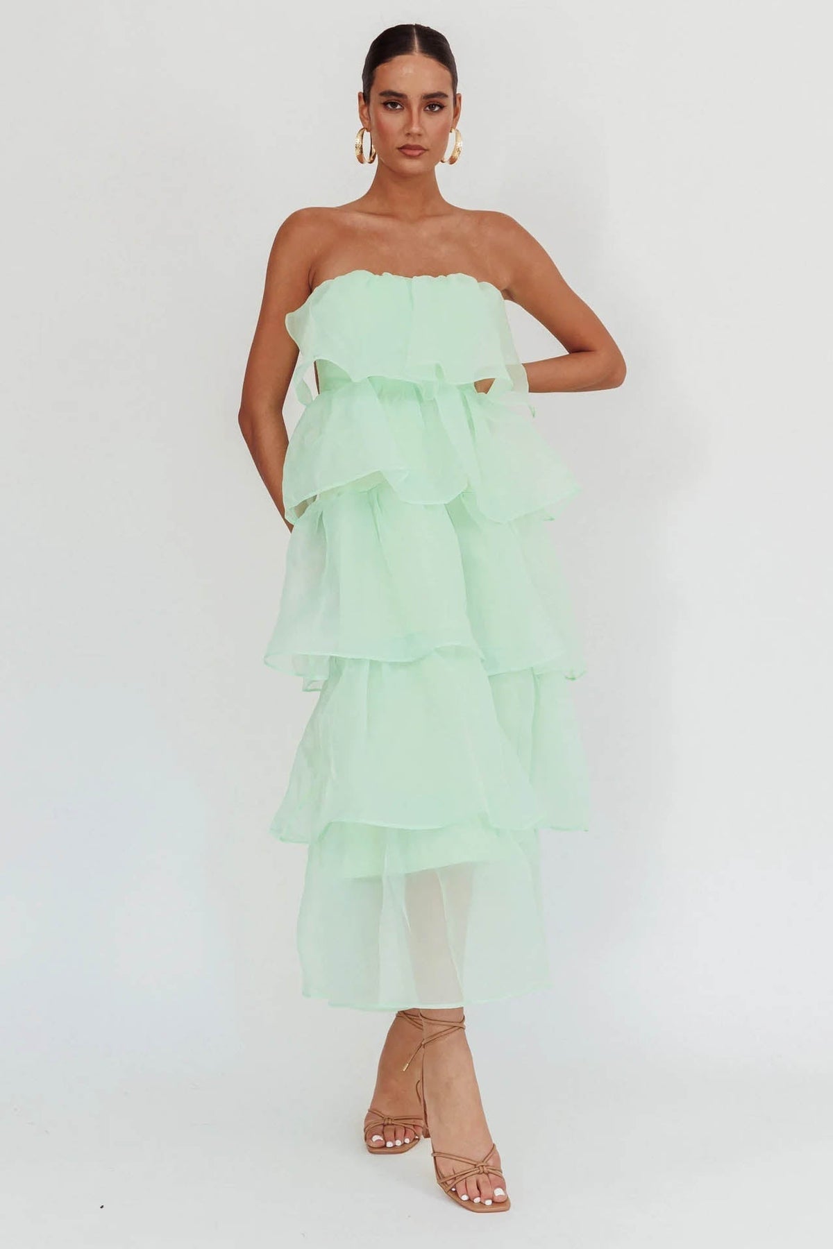 Strapless Backless Tiered Ruffle Organza Maxi Dress - View 16