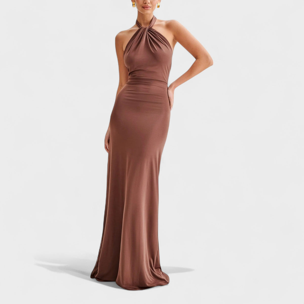 Twist Halter Neck Ruched Backless Maxi Dress 6