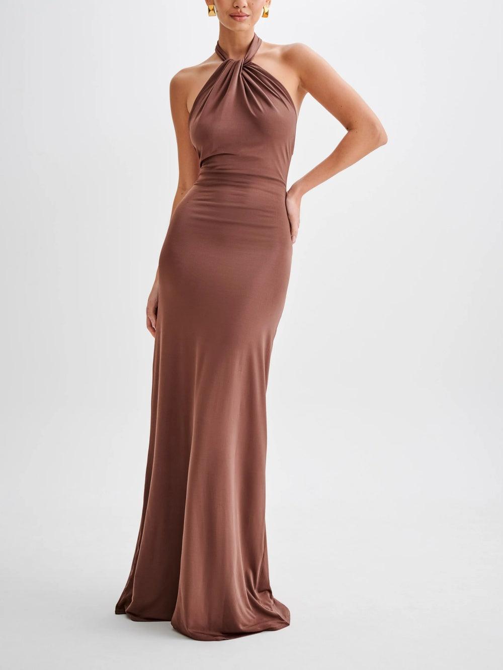 Twist Halter Neck Backless Floor Length Maxi Gown 2