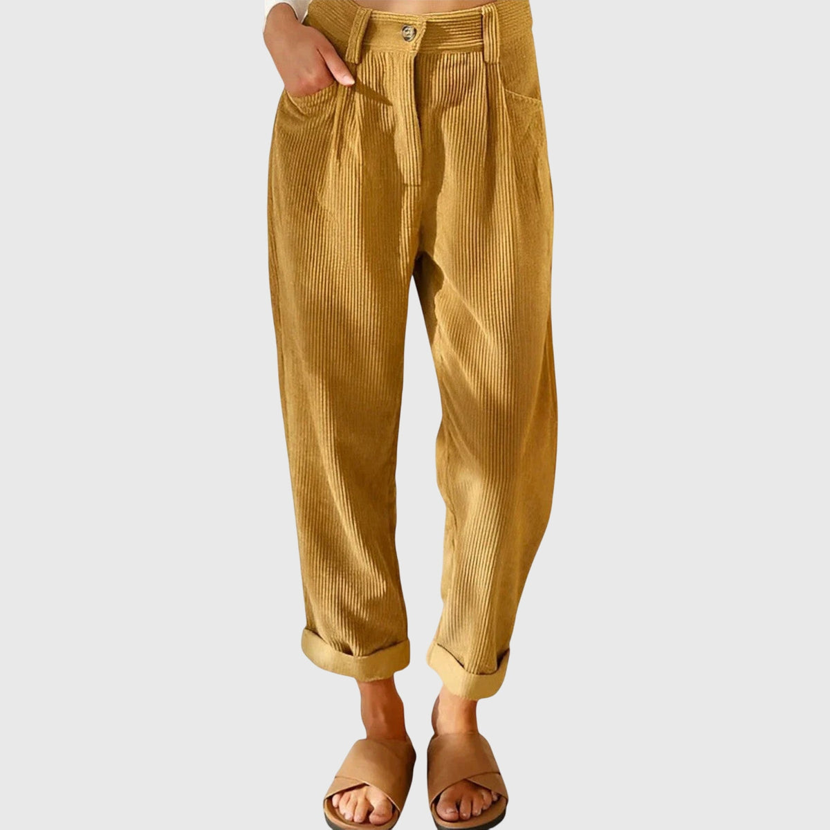 High Waist Pleated Corduroy Tapered Pants 5