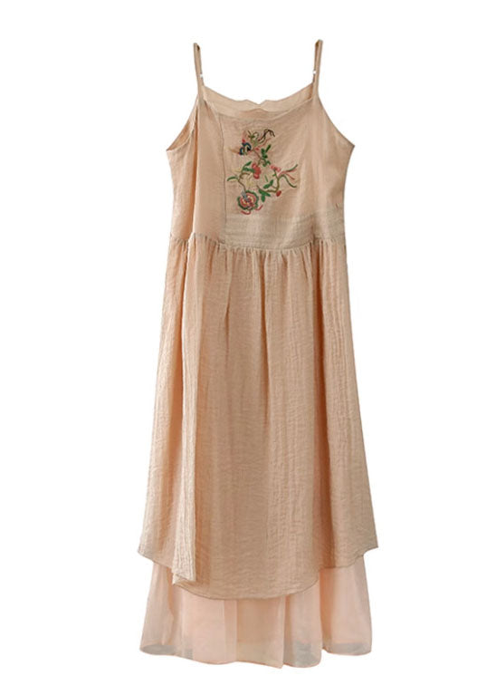 Embroidered Floral Bird Patch Spaghetti Strap Midi Dress - View 5