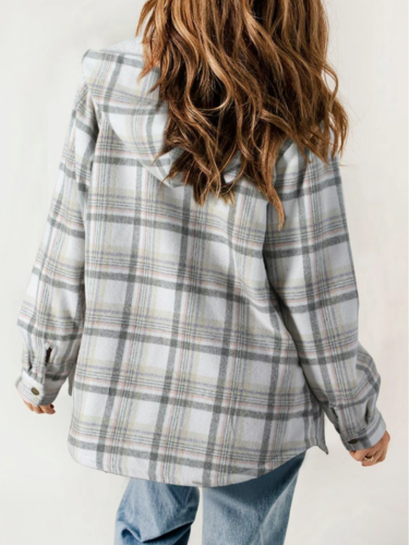 Plaid Sherpa Lined Button Front Hooded Shacket 13