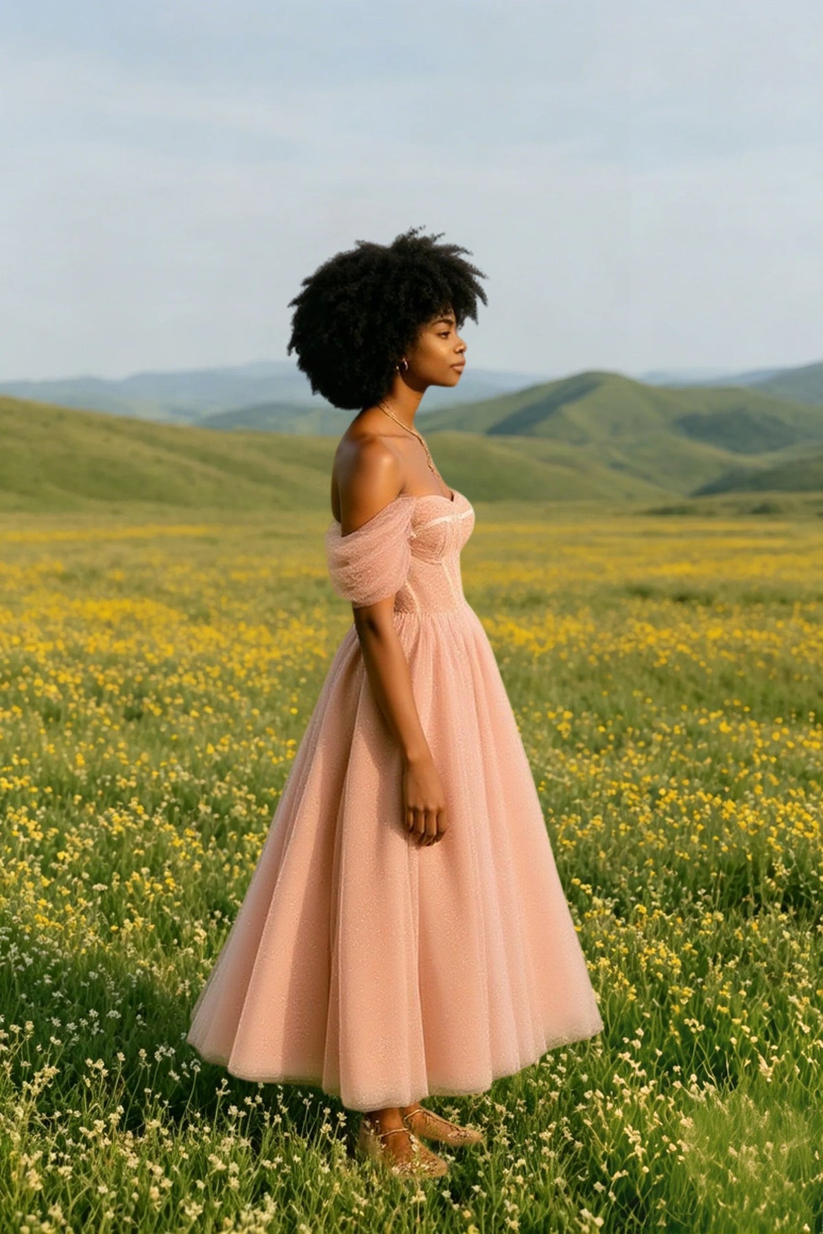 Tulle Off Shoulder Corset Bustier High Split A-Line Prom Dress - View 2