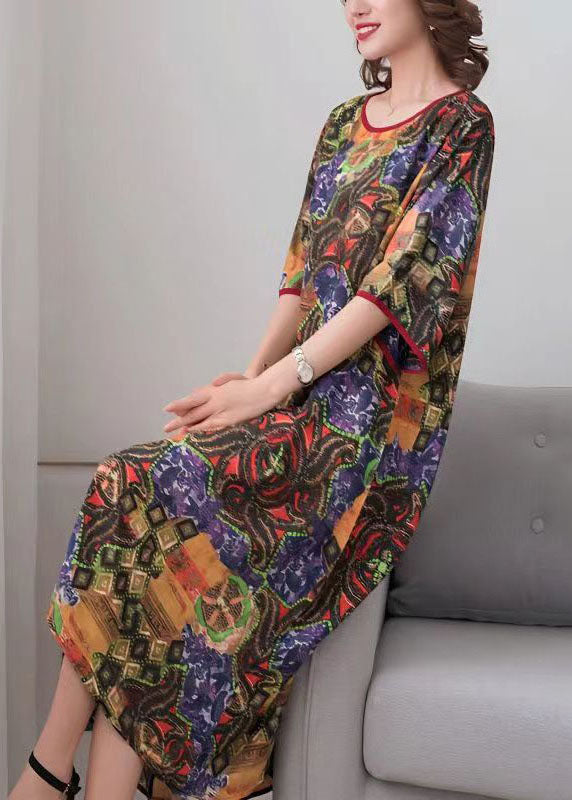 Mixed Print Crew Neck Kimono Sleeve Contrast Trim Shift Midi Dress - View 4