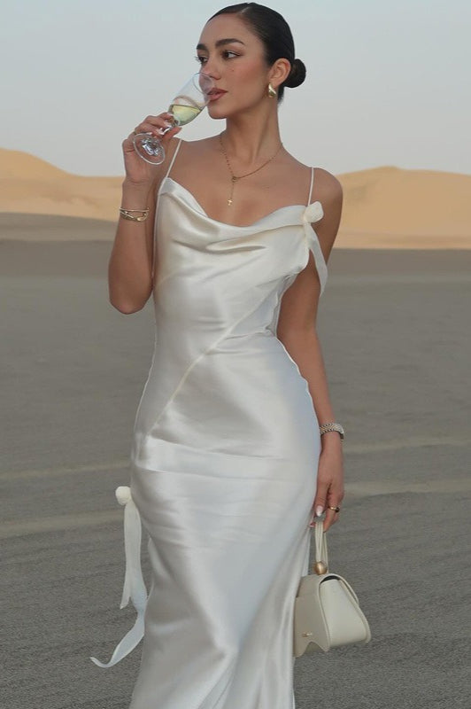 Cami Backless  Maxi Silk Dress in White