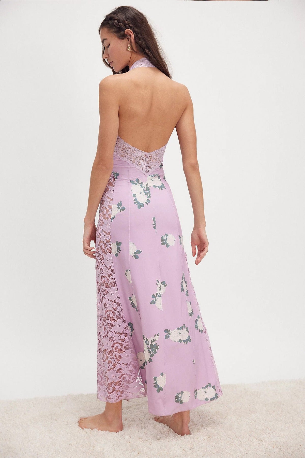 Elegant Floral Spaghetti Strap Maxi Lace Dress - View 14