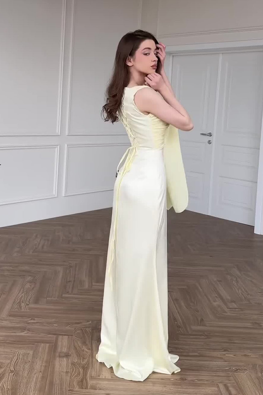 Chiffon One Shoulder Cape Sleeve Ruched High Slit Maxi Dress - View 9