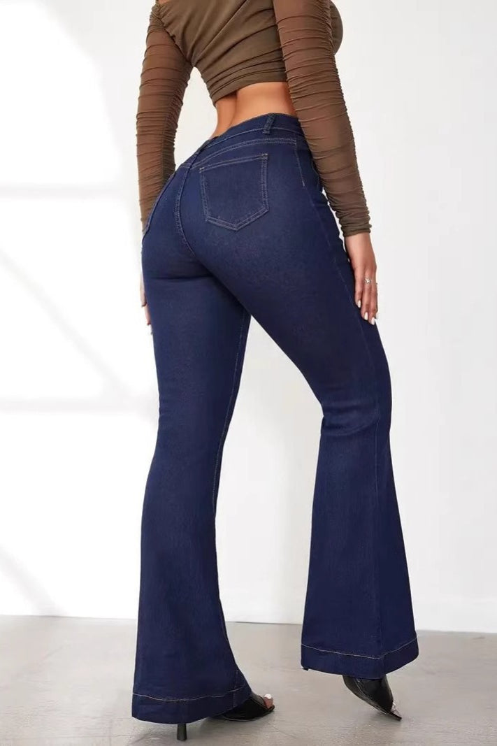High-Waist Patchwork Flared Denim Jeans