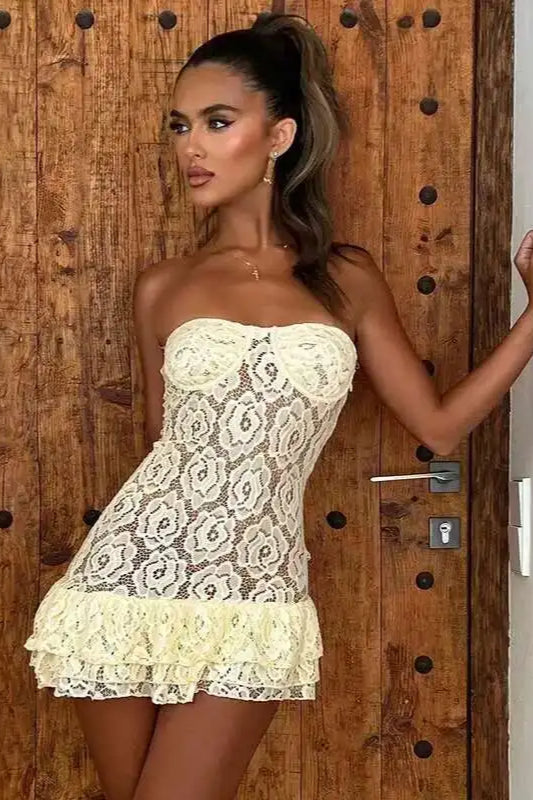 Lace Strapless Mini Dress - View 3