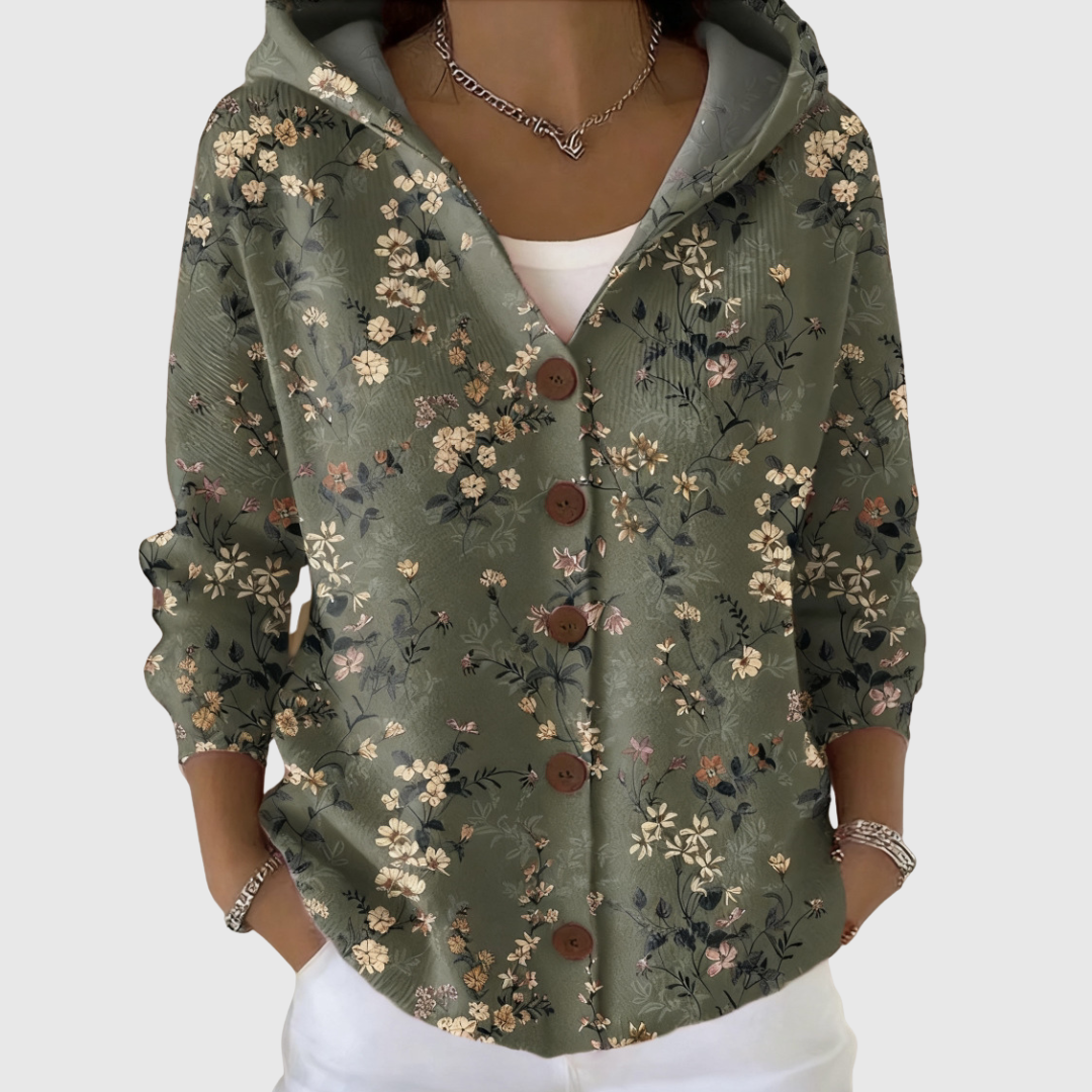 Floral Print Hooded Button Front Long Sleeve Shirt