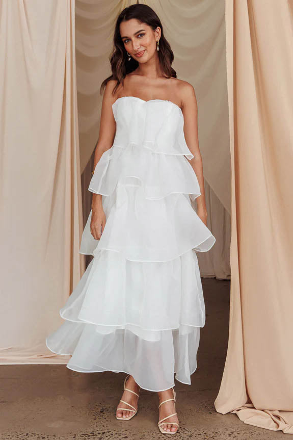 Strapless Backless Tiered Ruffle Organza Maxi Dress - View 15