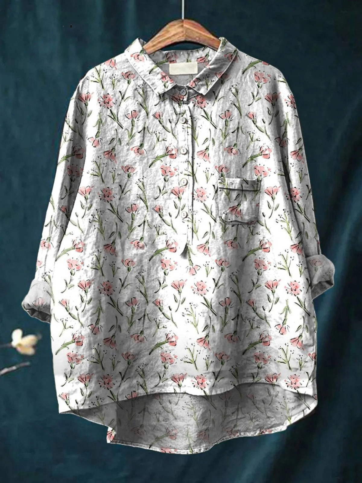 Floral Print Button Front Collared Shirt