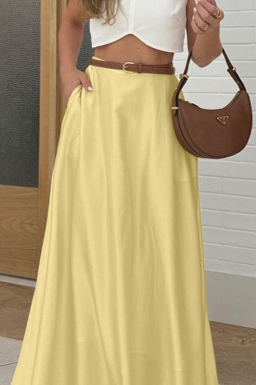 Draped Satin A-Line Maxi Skirt