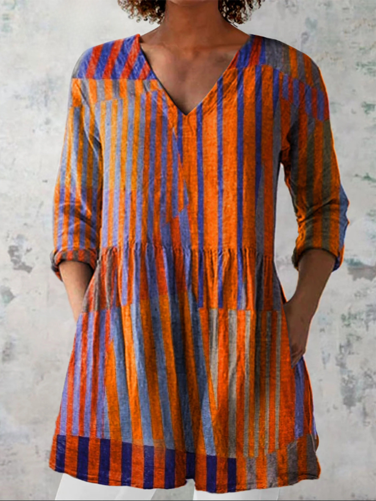 Striped V-Neck Tiered Tunic Top