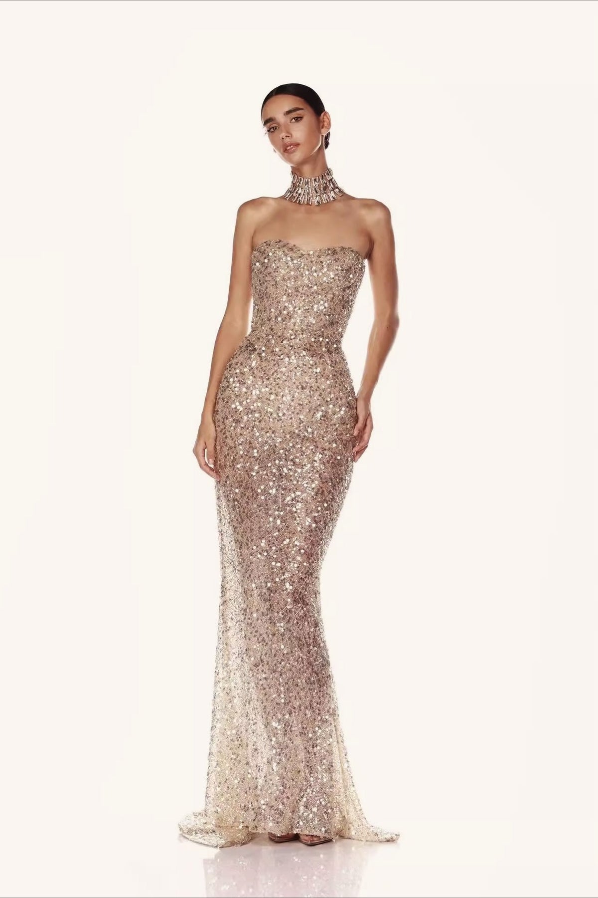 Strapless Sweetheart Sequin Front Slit Mermaid Maxi Gown 2