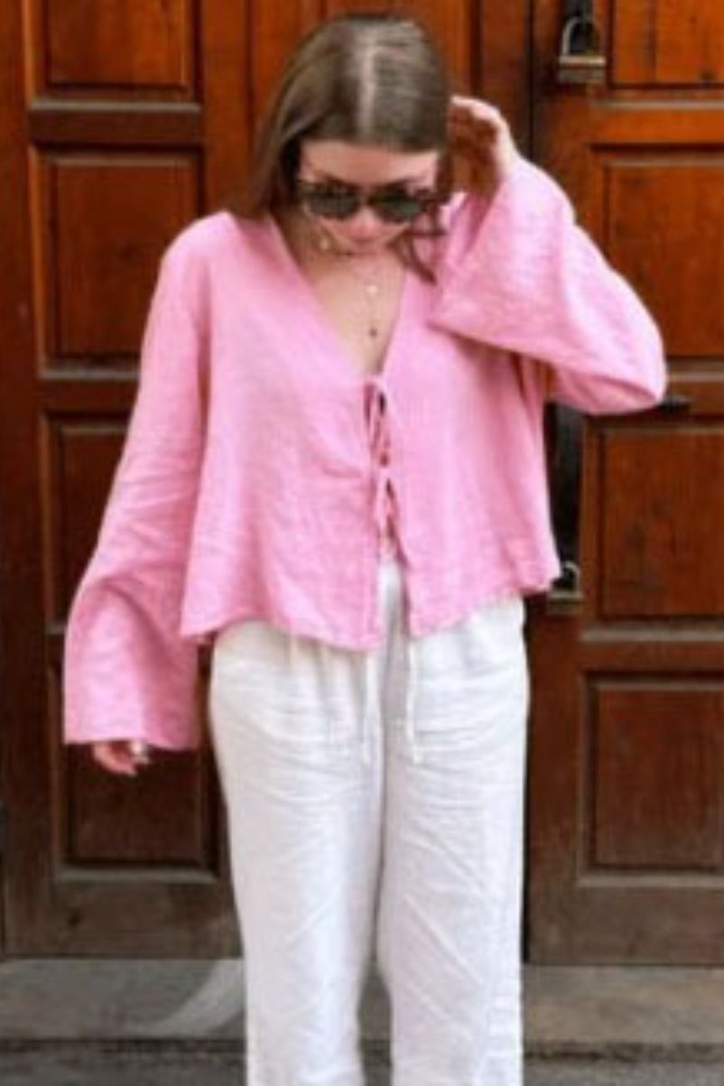 Deep V Neck Flare Sleeve Blouse
