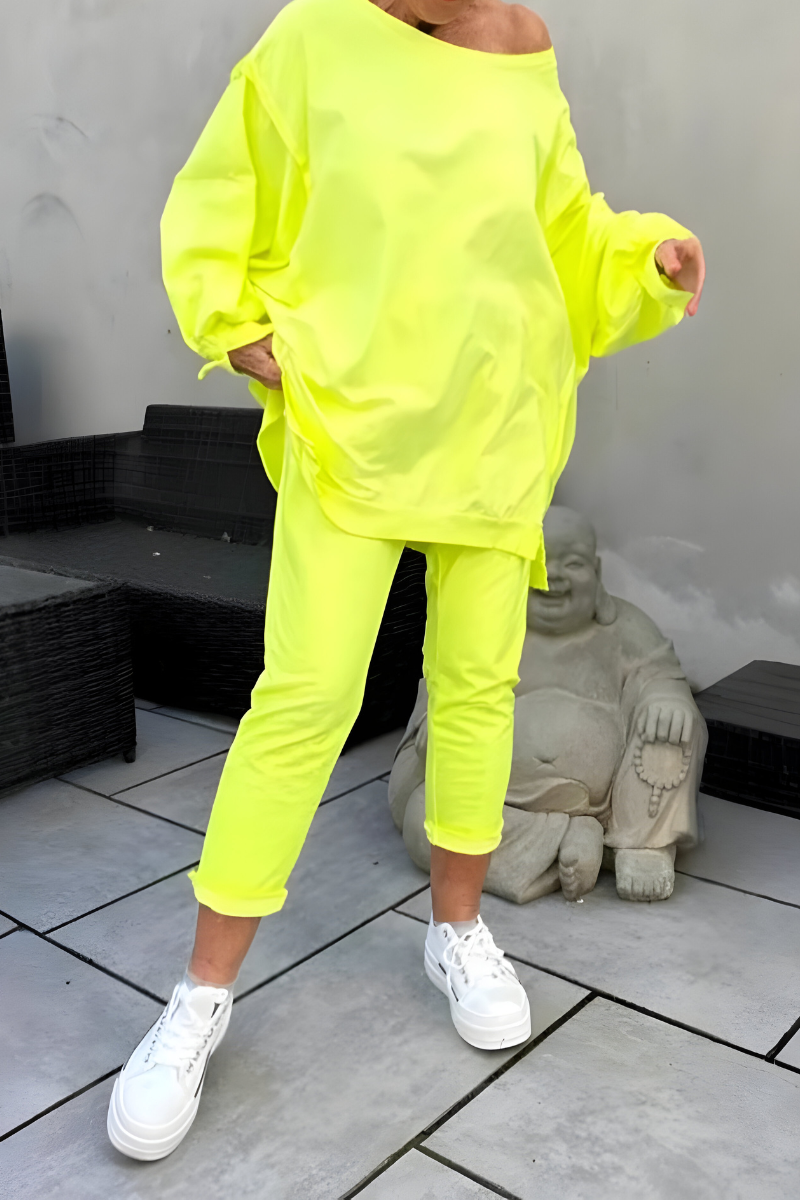 Oversized Round Neck Top and Pants Two Piece Set 2