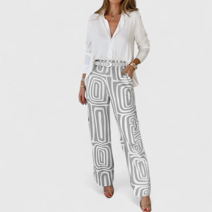 Geometric Print Belted Wide Leg Pants 4
