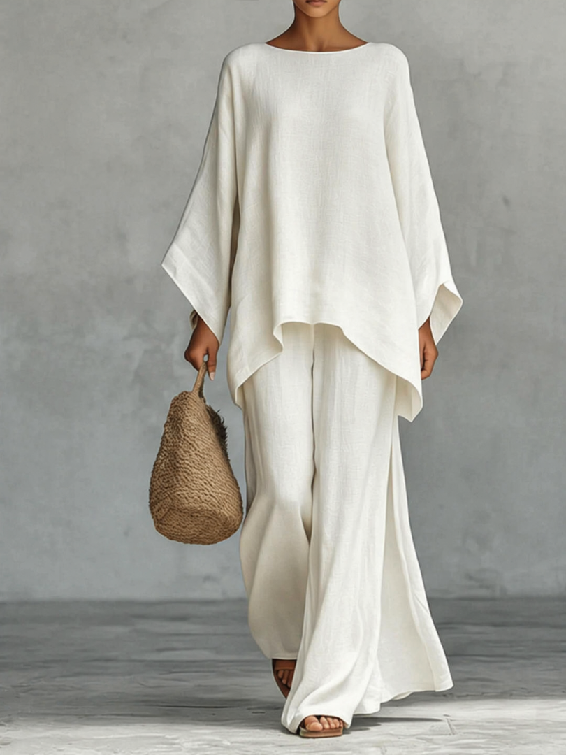 Boat Neck Top and Wide Leg Pants Two Piece Set 2