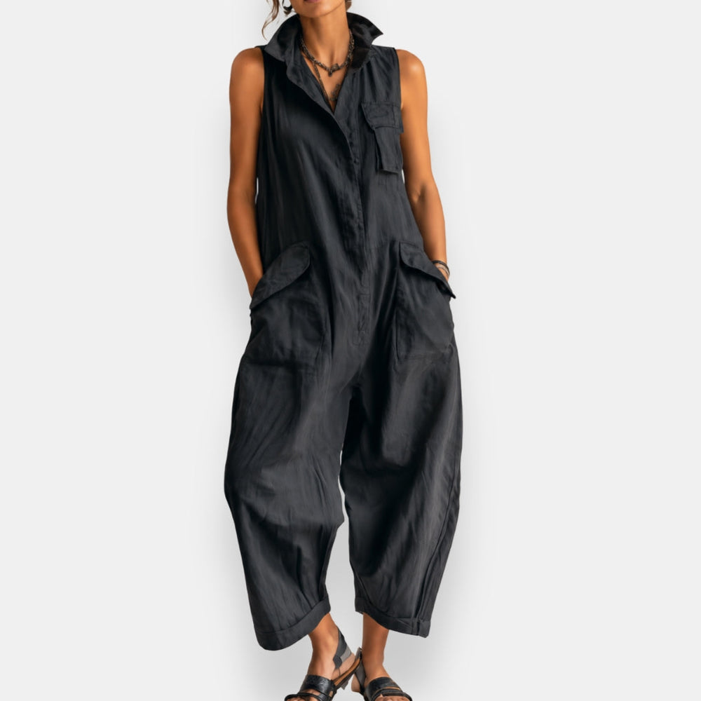 Sleeveless Collared Cargo Pocket Wide Leg Jumpsuit 4