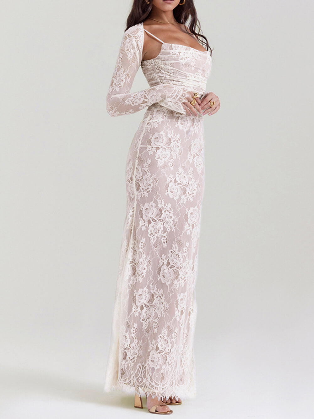 Vintage Lace Maxi Dress in White - View 2