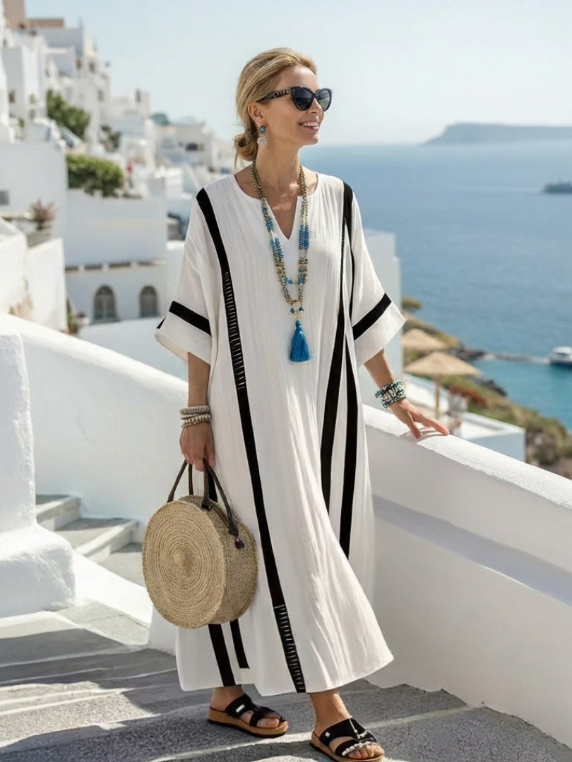 Contrast Stripe V-Neck Kaftan Maxi Dress 2
