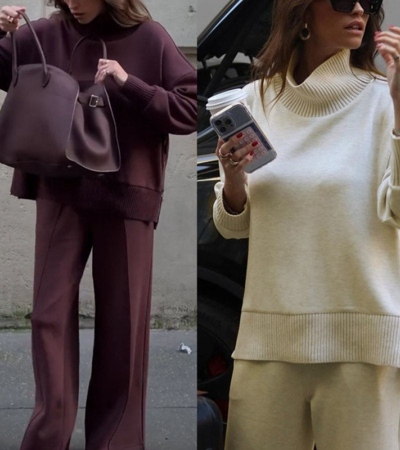Drop Shoulder Knit Top and Wide Leg Pants Two Piece Set 4