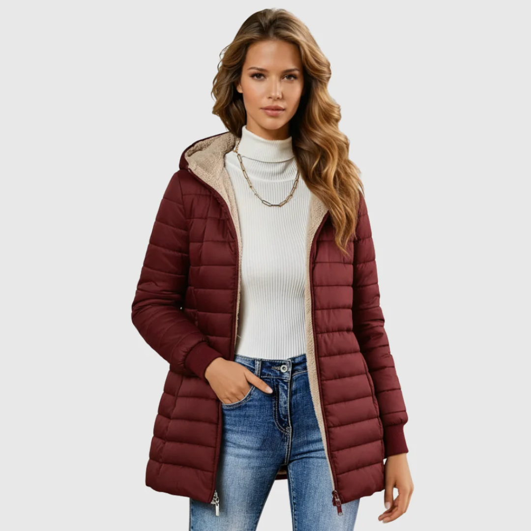 Hooded Sherpa Lined Zip Front Longline Puffer Jacket 5