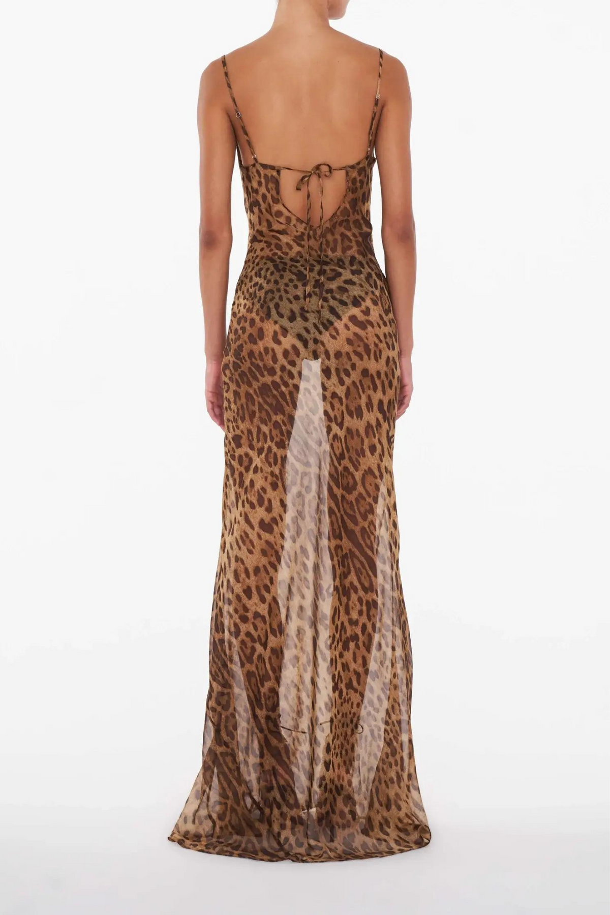 Leopard Print Spaghetti Strap Backless Slip Mermaid Hem Maxi Gown - View 2