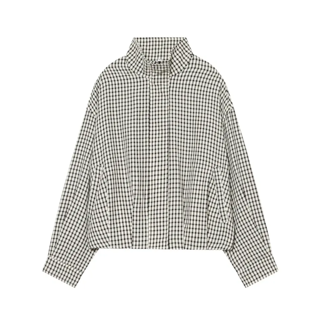 Gingham Check Button Front Long Sleeve Oversized Shirt 3
