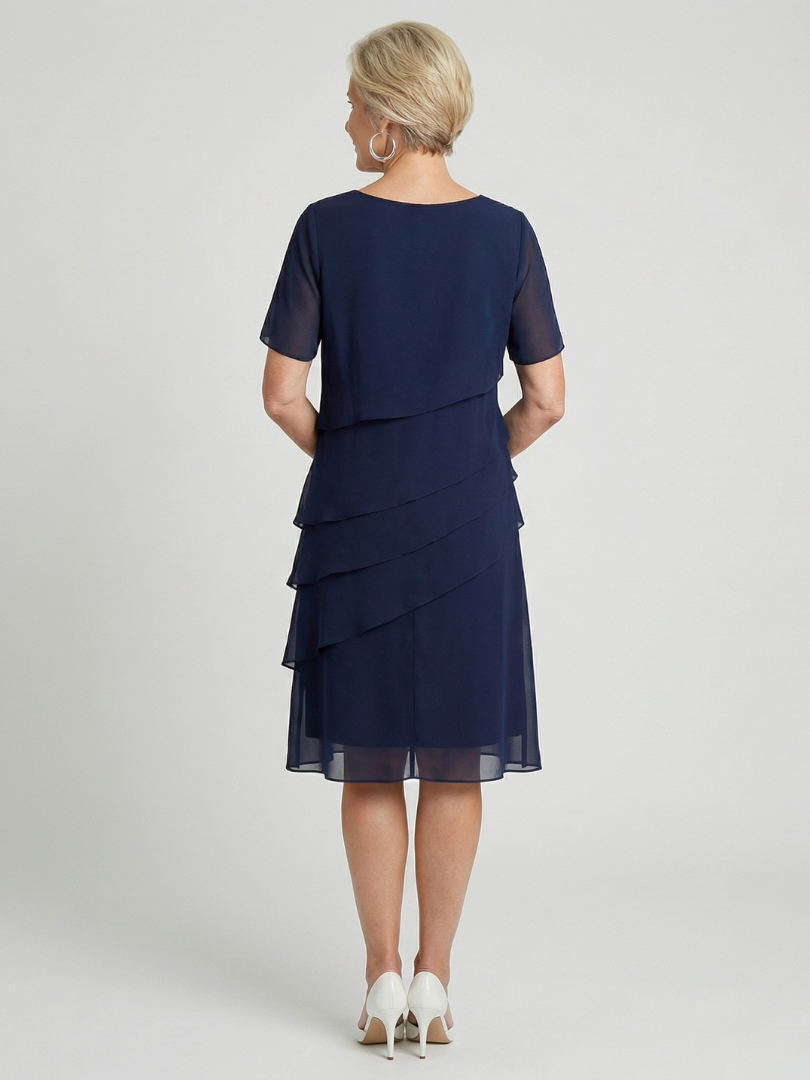 Round Neck Short Sleeve Tiered Knee Length Dress 4