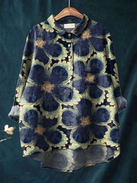 Watercolor Floral Print Long Sleeve Button Blouse 6