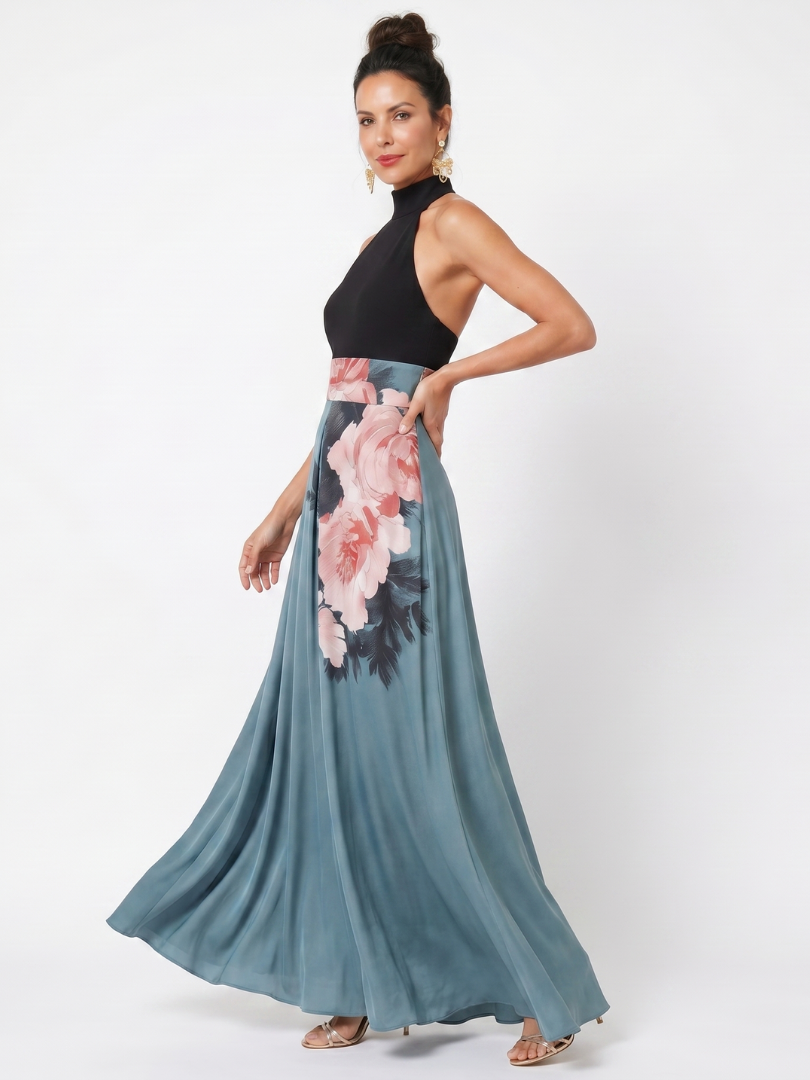 Floral Halter Neck High Split Maxi Dress 2