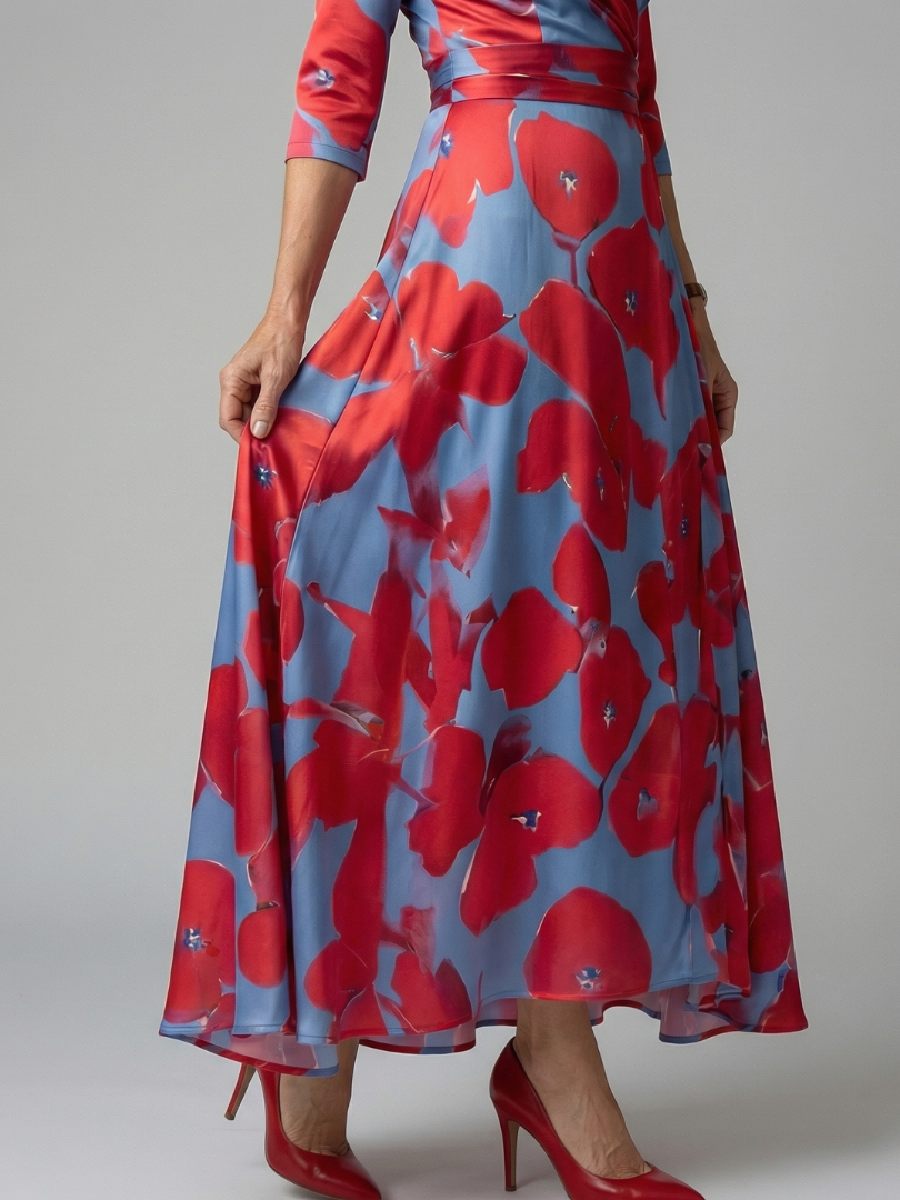 Floral Print Wrap V-Neck Maxi Dress 6