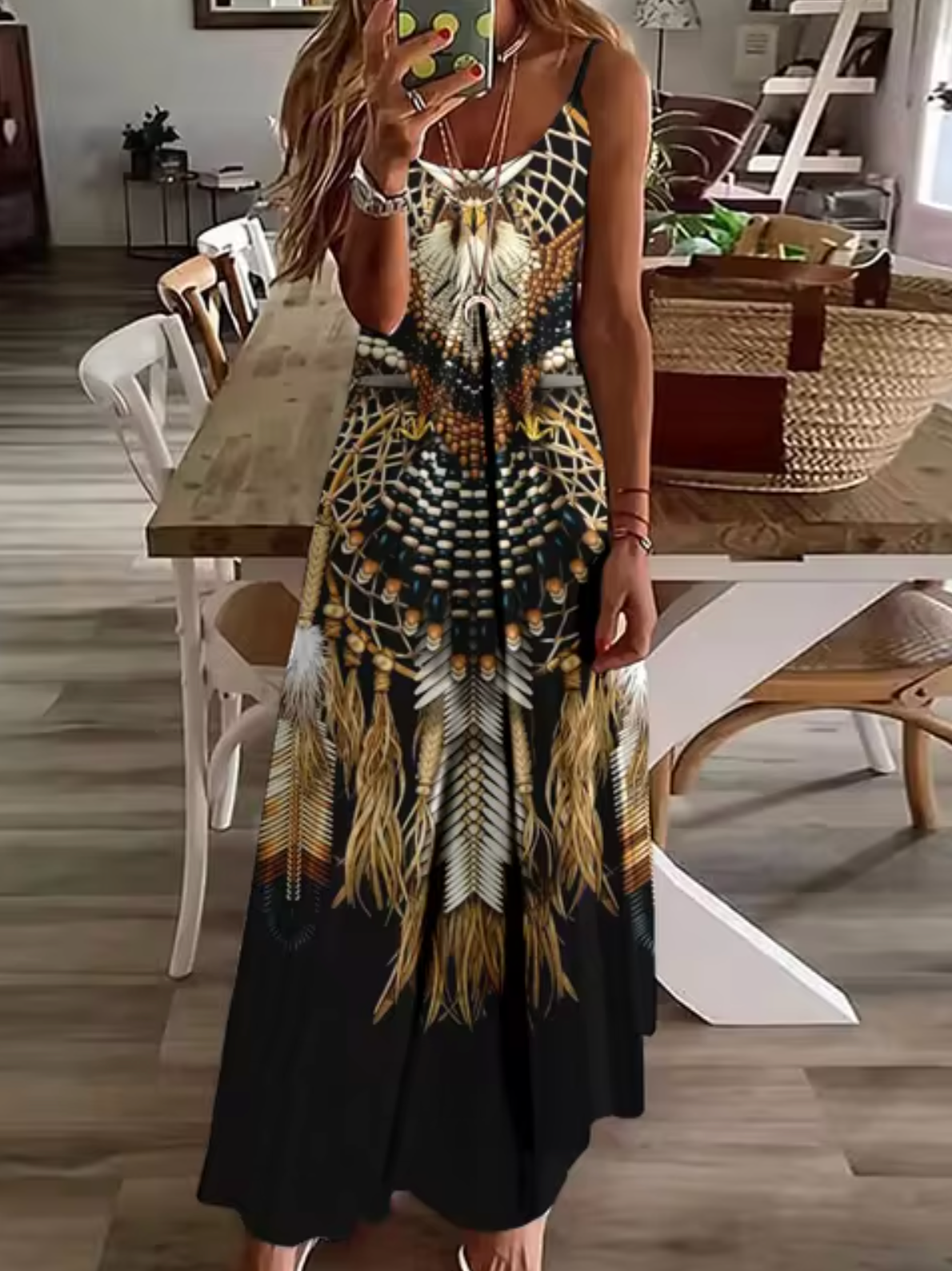 Spaghetti Strap V-Neck Relaxed A-Line Maxi Dress - View 8
