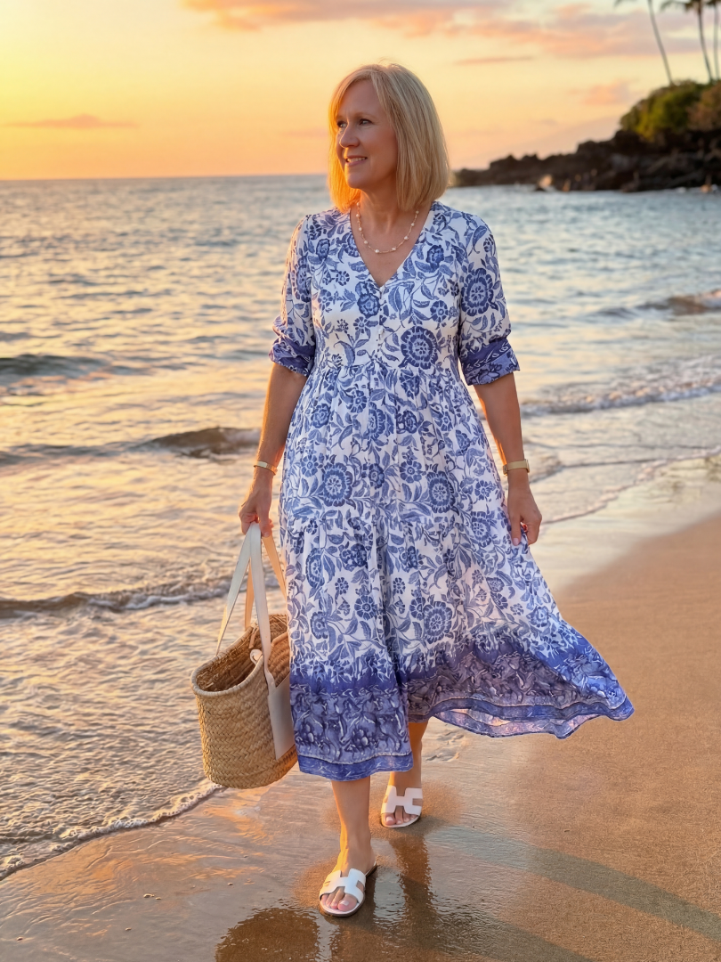 Floral Print V-Neck Tiered Maxi Dress