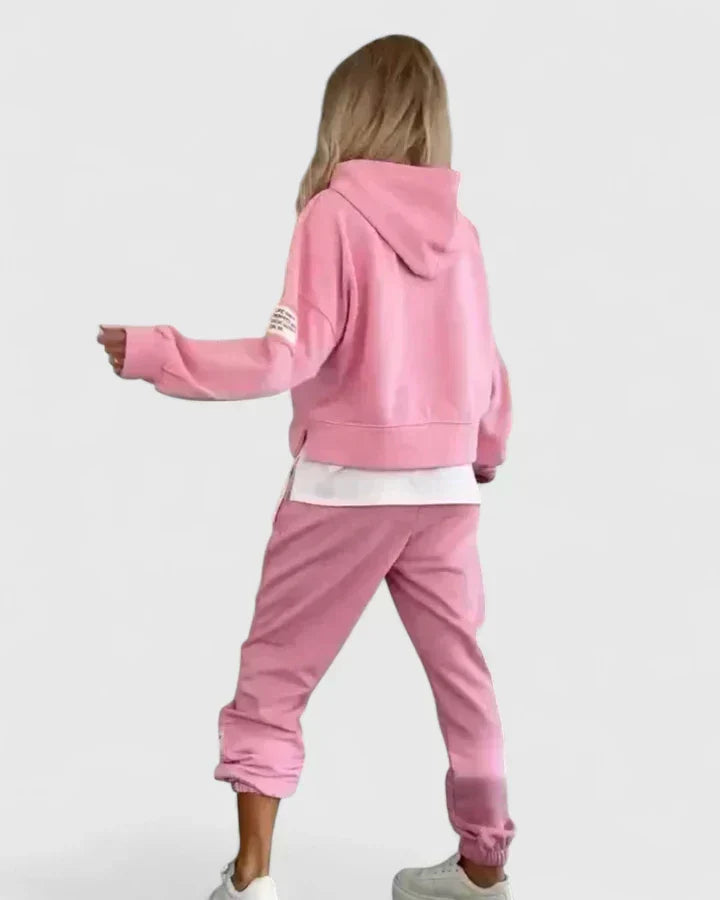 Hooded Layered Hem Sweatshirt and Jogger Two Piece Set 4