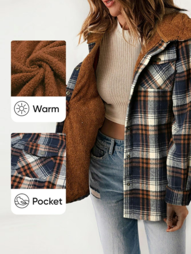 Plaid Sherpa Lined Button Front Hooded Shacket 2