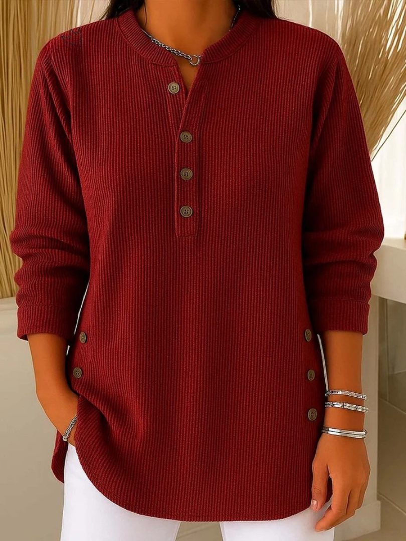 Button Henley Long Sleeve Ribbed Knit Tunic Top 3