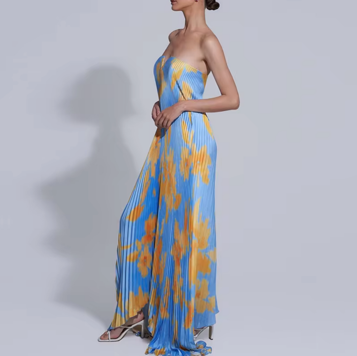Strapless Floral Pleated A-Line Maxi Dress - View 2