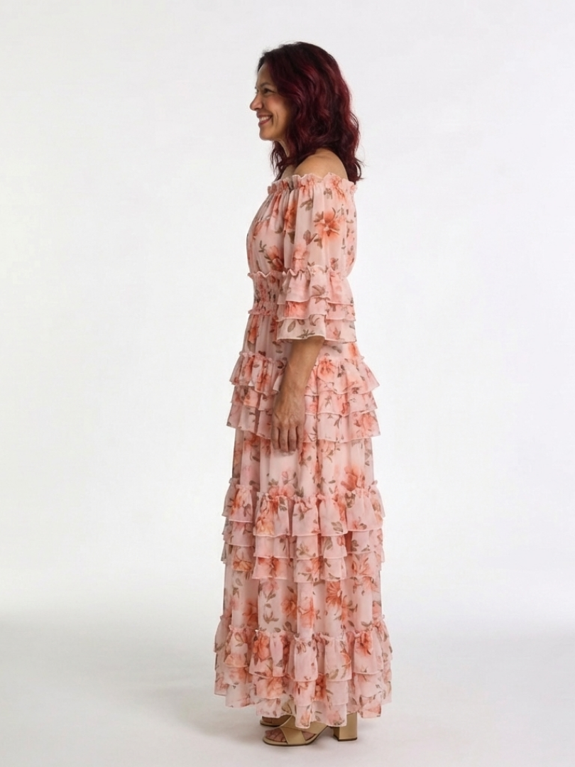 Floral Off Shoulder Ruffle Tiered Maxi Dress 2