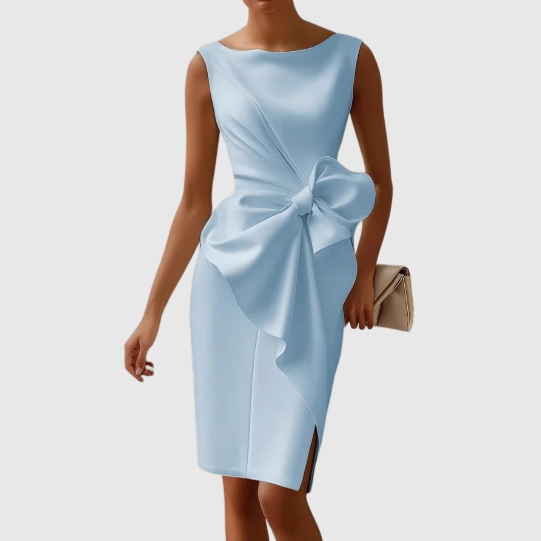 Boat Neck Sleeveless Side Bow Sheath Dress 5